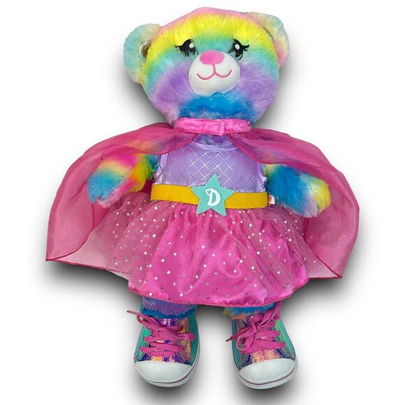 Build A Bear Rainbow Sparkle Pastel Striped Bear Outfit Stuffed Animal Plush 16" - Picture 3 of 6